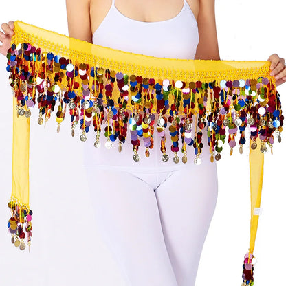 Colorful Double-Layer Sequin Tassel Belly Dance Hip Scarf