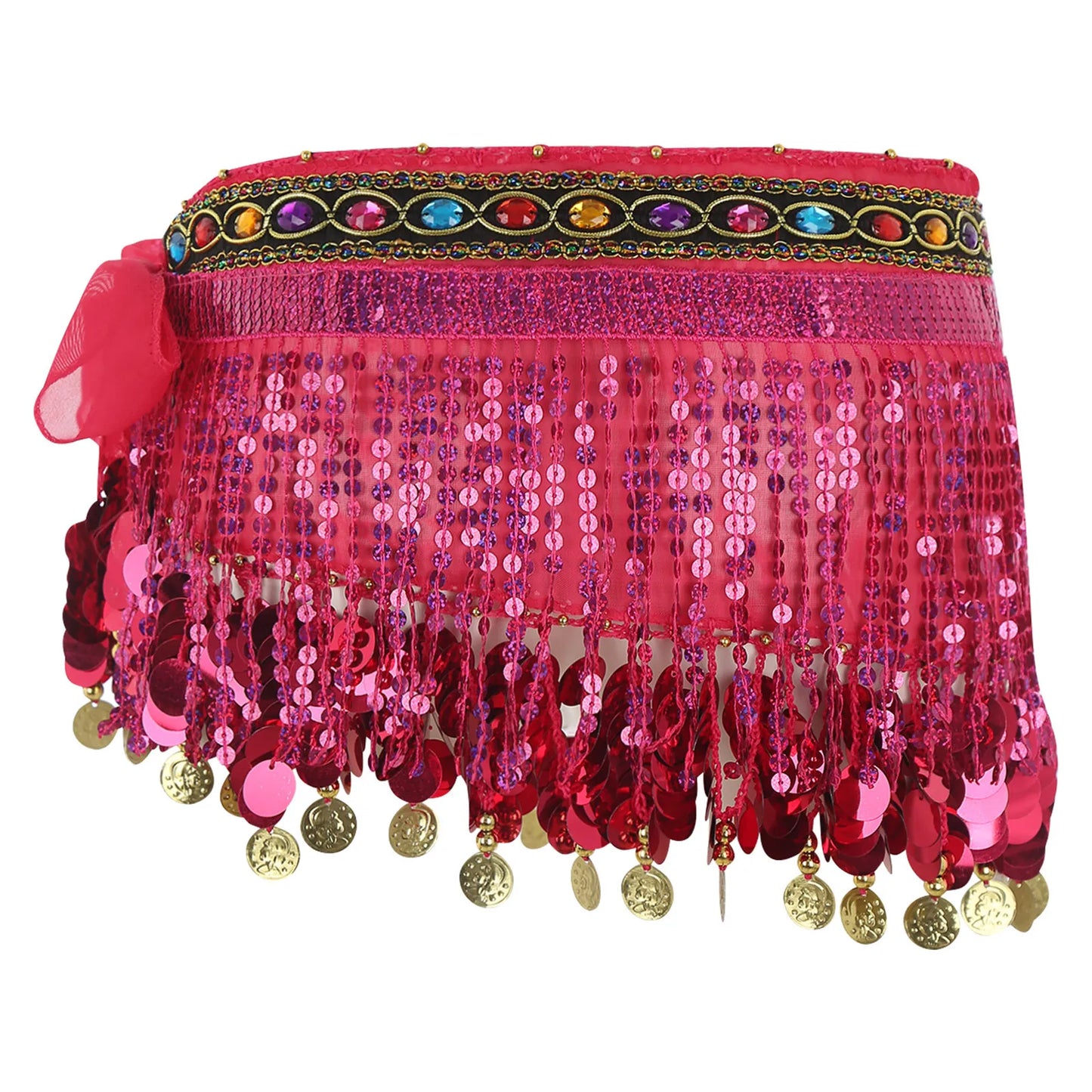 Women's Belly Dance Hip Scarf – Sequin Tassel Lace-Up Skirt for Cha-Cha & Tango