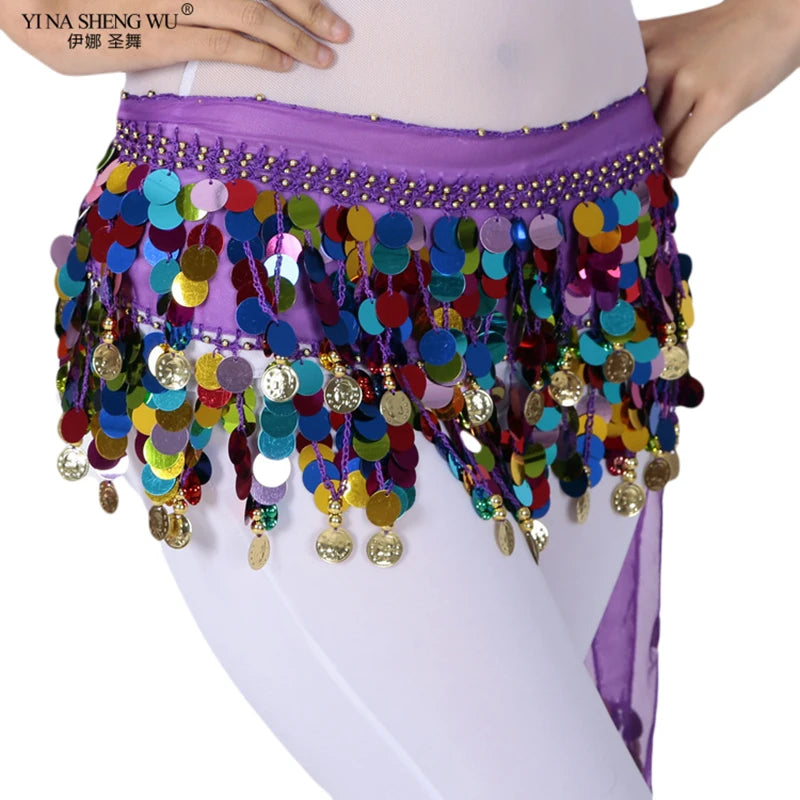 Colorful Double-Layer Sequin Tassel Belly Dance Hip Scarf