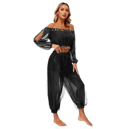 Belly Dance 2-Piece Set (Off-Shoulder Crop Top & Pants)