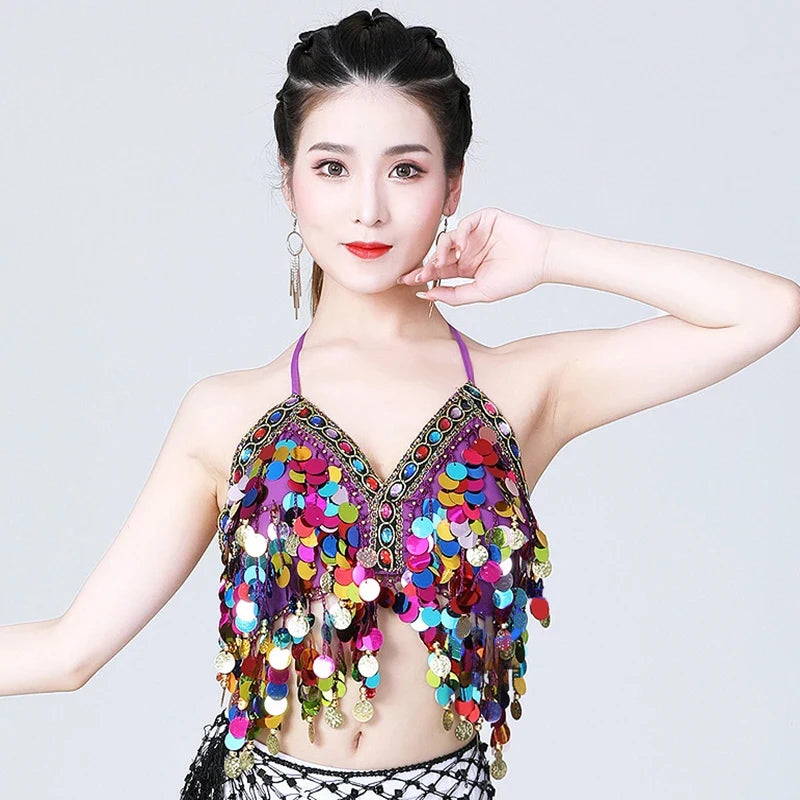 Adjustable Sequin Belly Dance Bra Top