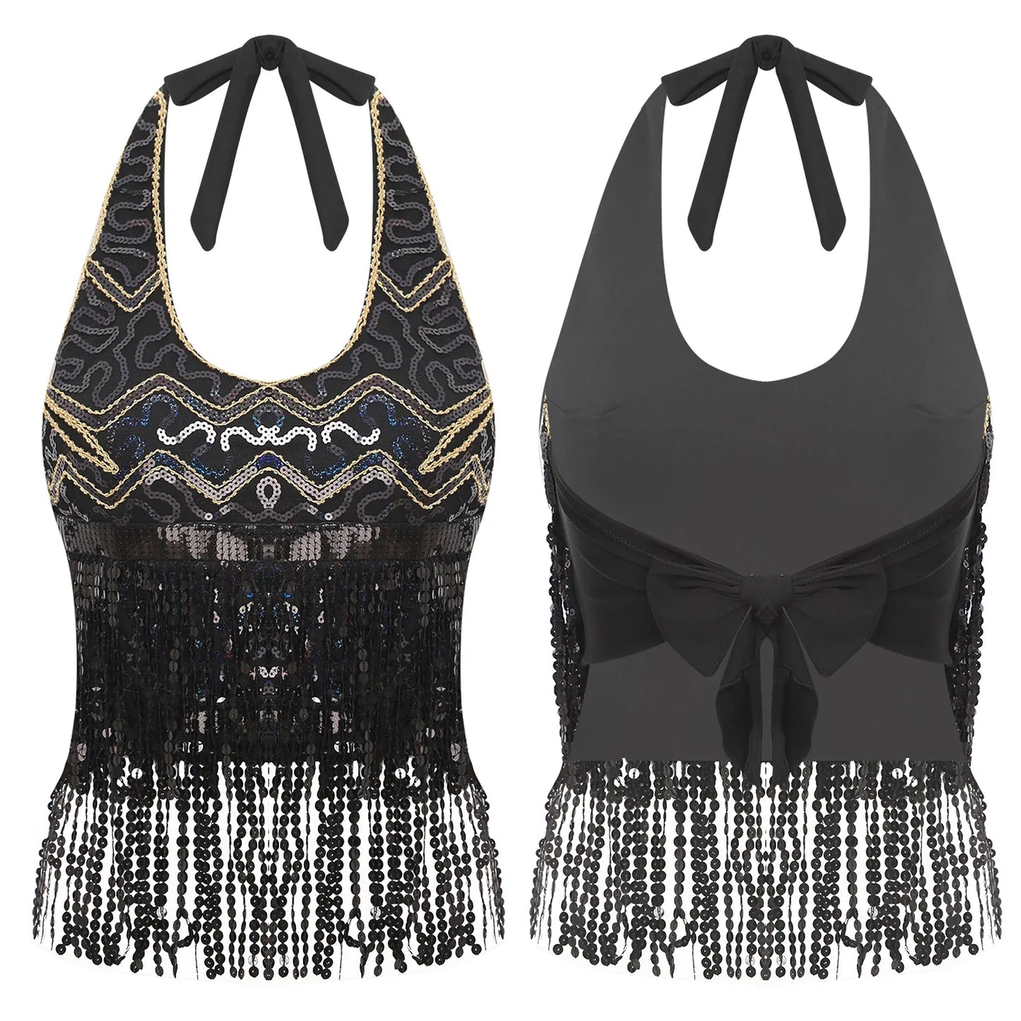 Halter Belly Dance Top with Sequins & Fringe