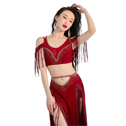 Short Sleeves Top + Long Skirt 2-Piece Belly Dance Performance Set