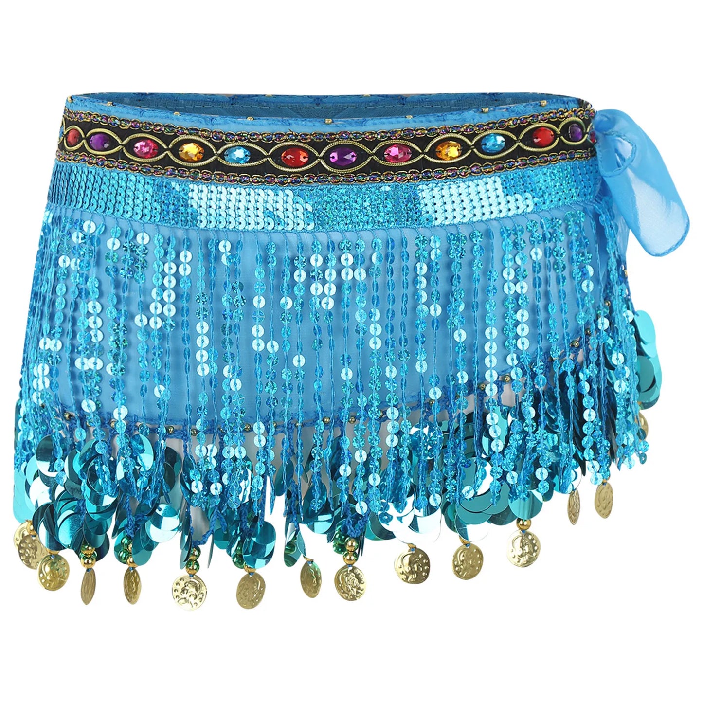 Women's Belly Dance Hip Scarf – Sequin Tassel Lace-Up Skirt for Cha-Cha & Tango