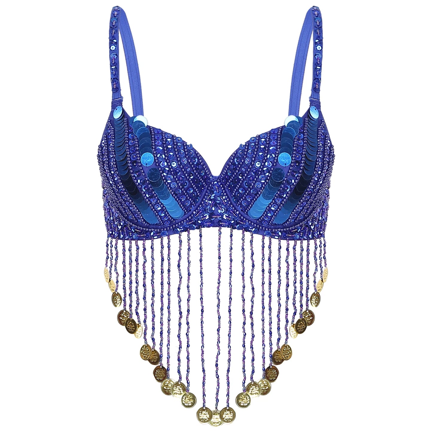 Belly Dance Bra with Beaded Tassels & Sequins