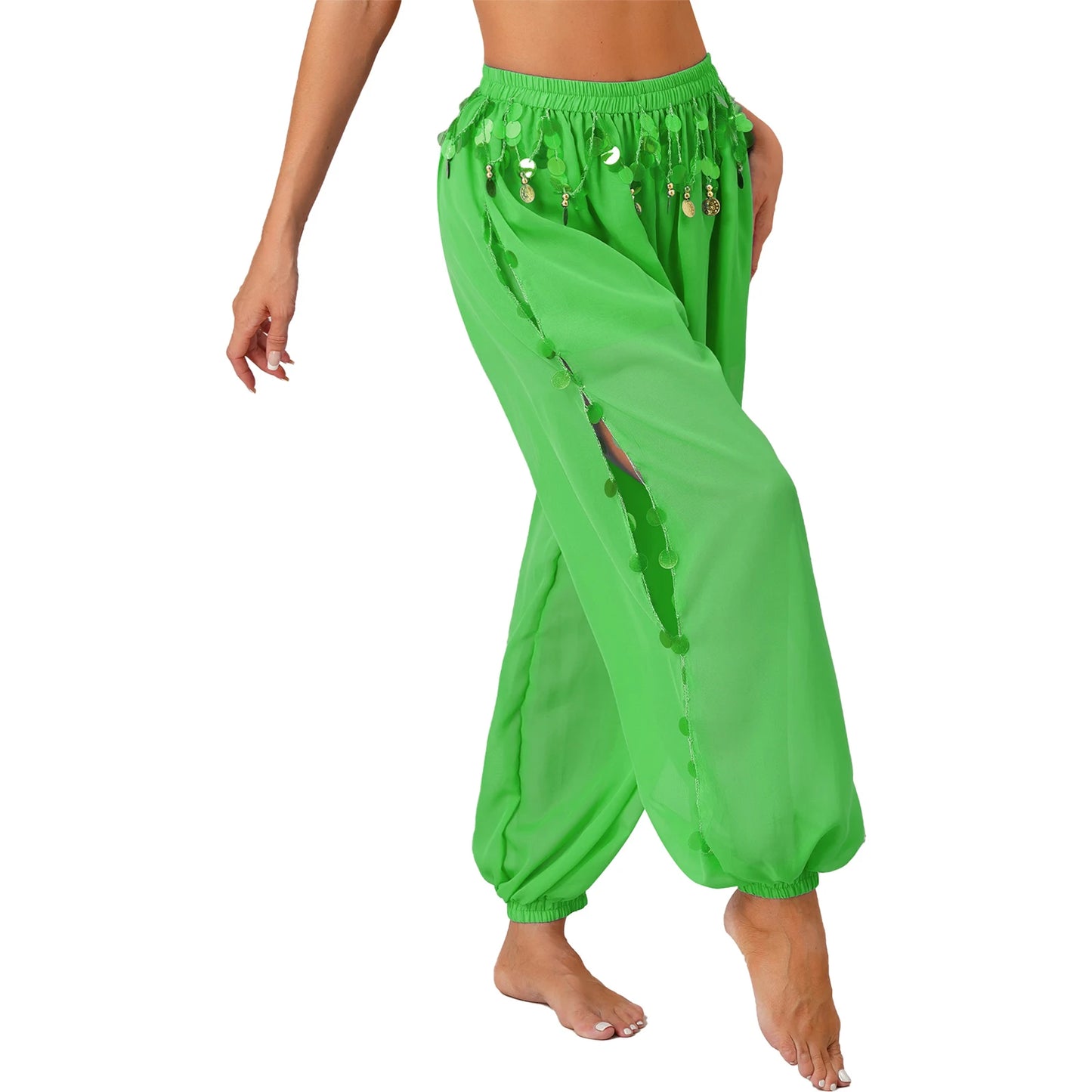 Sequin Split-Side Belly Dance Harem Pants – Built-in Shorts