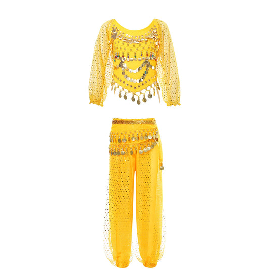 Kids' Belly Dance Outfit - Sequin Crop Top, Pants & Hip Scarf