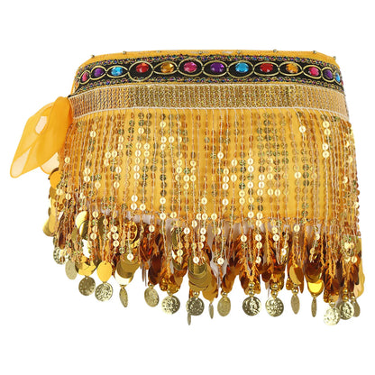 Women's Belly Dance Hip Scarf – Sequin Tassel Lace-Up Skirt for Cha-Cha & Tango