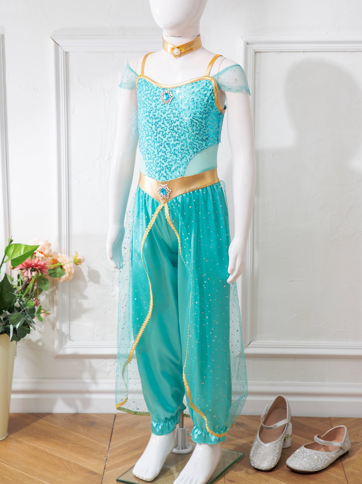 Arabian Princess Belly Dance Costume, Carnival Romper with Choker