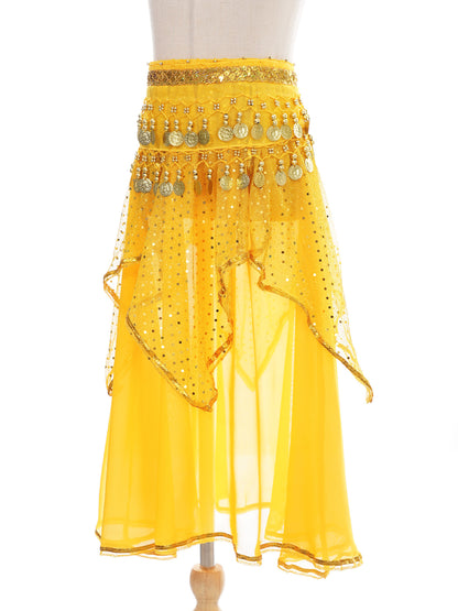 Girls Sequined Belly Dance Skirt with Beads & Coins