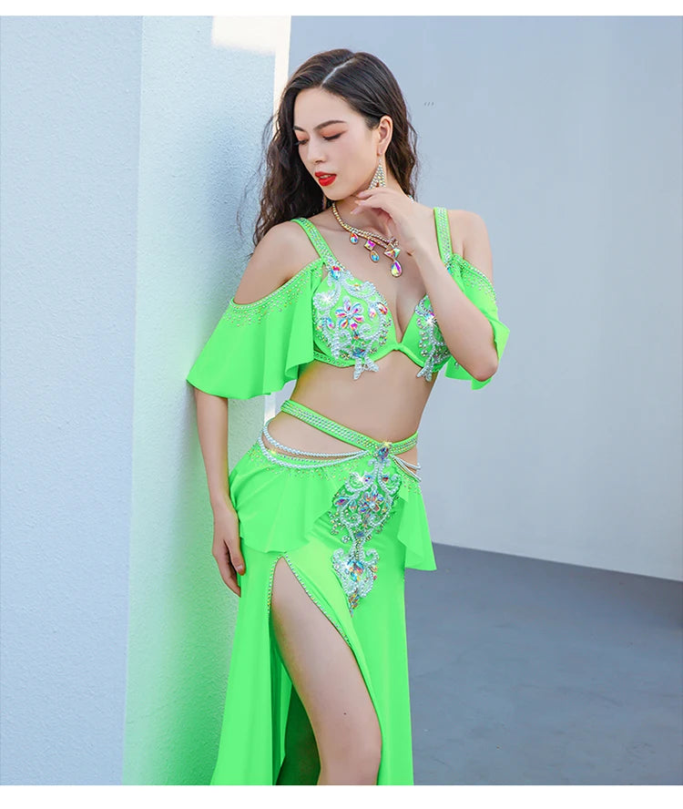 Solar Radiance: Open-Shoulder Belly Dance Costume with Sleeves