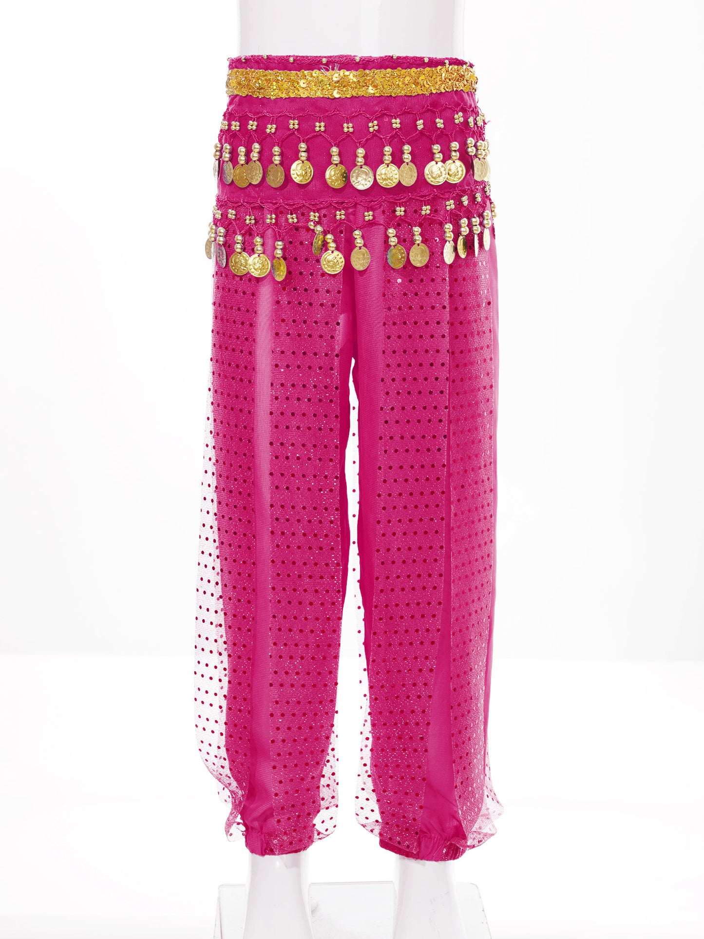 Kids' Belly Dance Costume Set - Sequined Pants & Beaded Hip Scarf