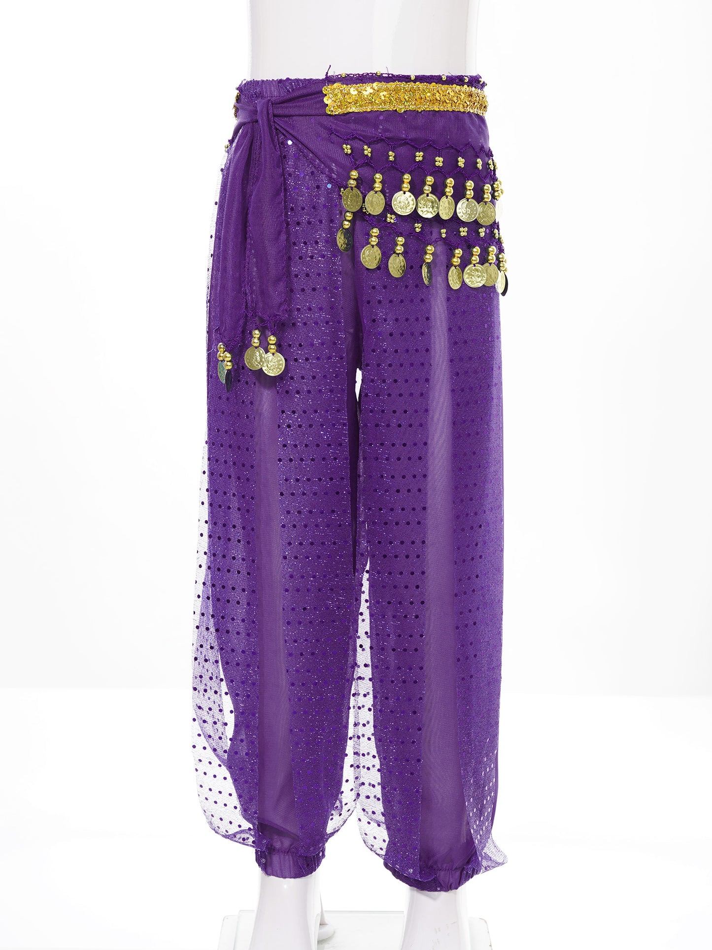 Kids' Belly Dance Costume Set - Sequined Pants & Beaded Hip Scarf