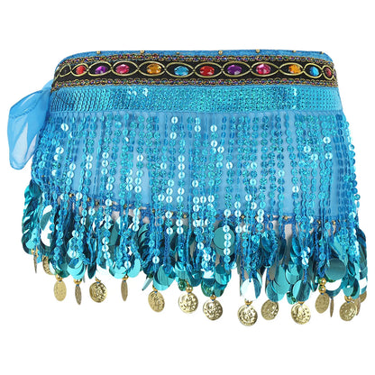 Women's Belly Dance Hip Scarf – Sequin Tassel Lace-Up Skirt for Cha-Cha & Tango