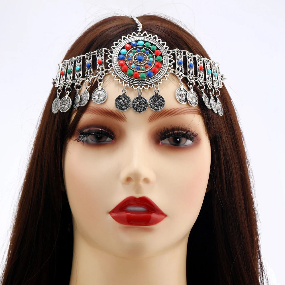 Afghan Gypsy Jewelry Set - Boho Coin Headband, Bracelet & Earrings