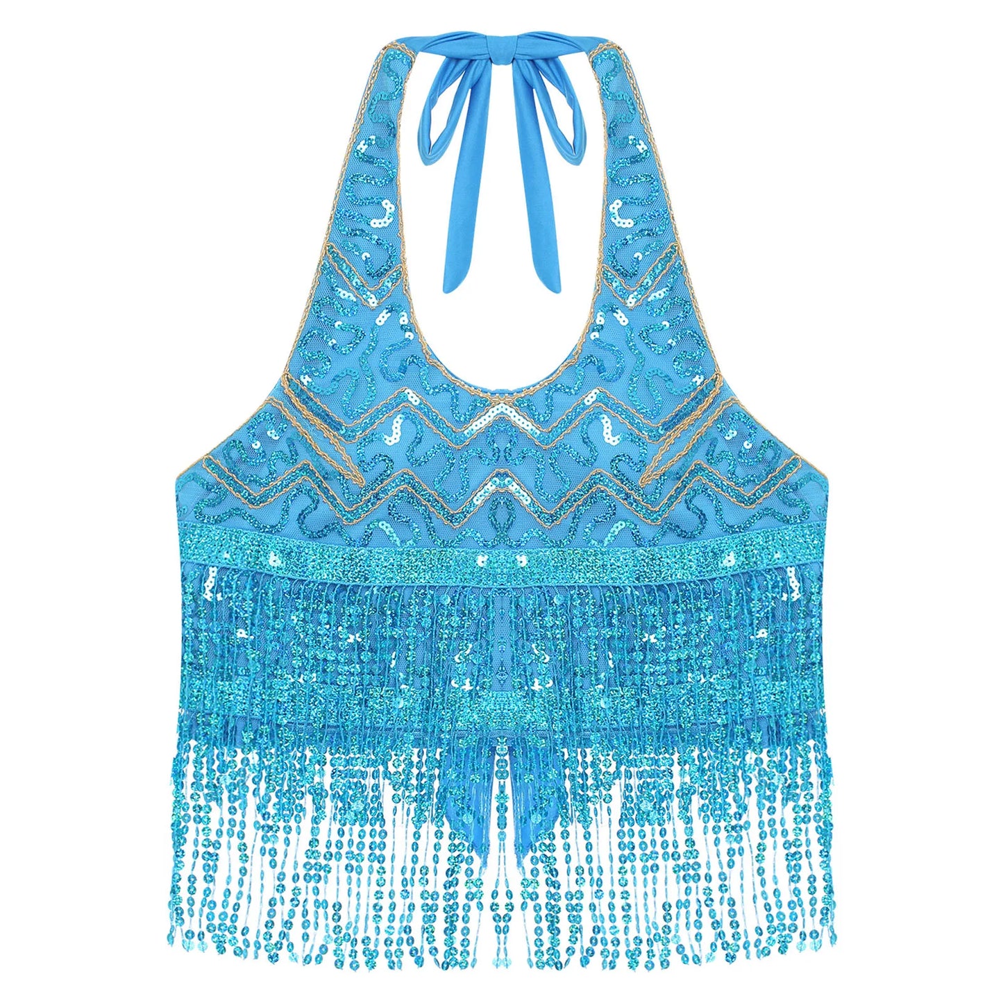 Halter Belly Dance Top with Sequins & Fringe