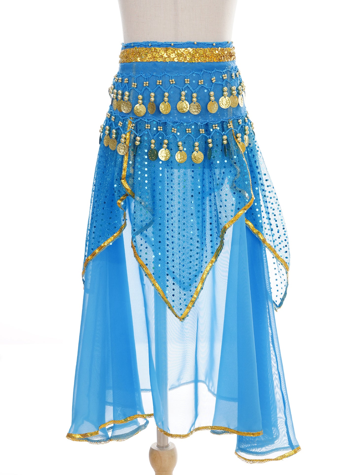 Girls Sequined Belly Dance Skirt with Beads & Coins