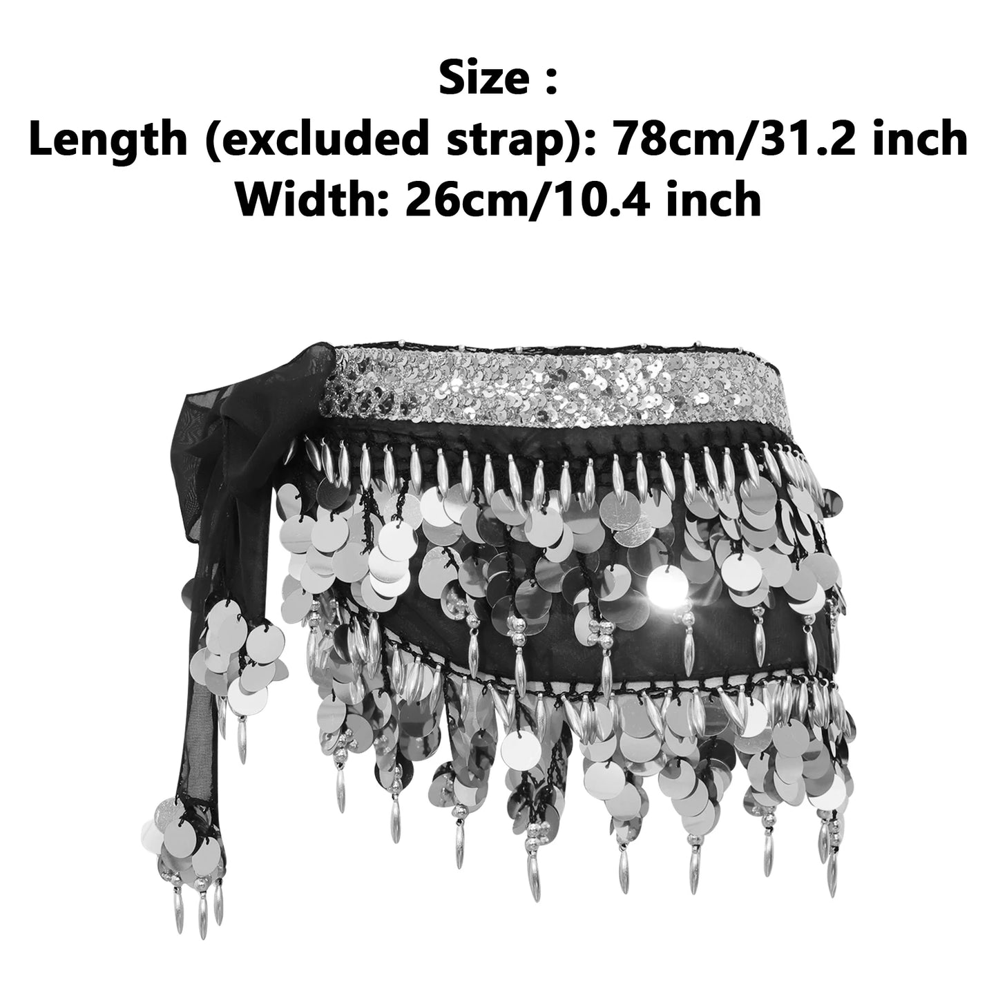 Women's Belly Dance Hip Scarf with Sequins, Beads & Lace-Up Waist Skirt