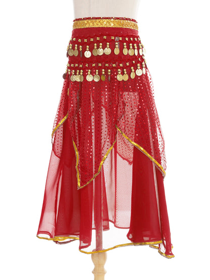 Girls Sequined Belly Dance Skirt with Beads & Coins