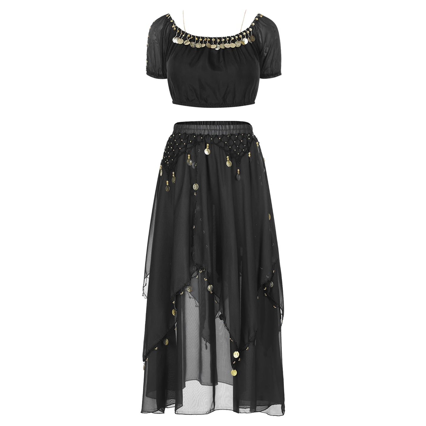 2-Piece Belly Dance Ensemble (Crop Top & Chiffon Skirt)