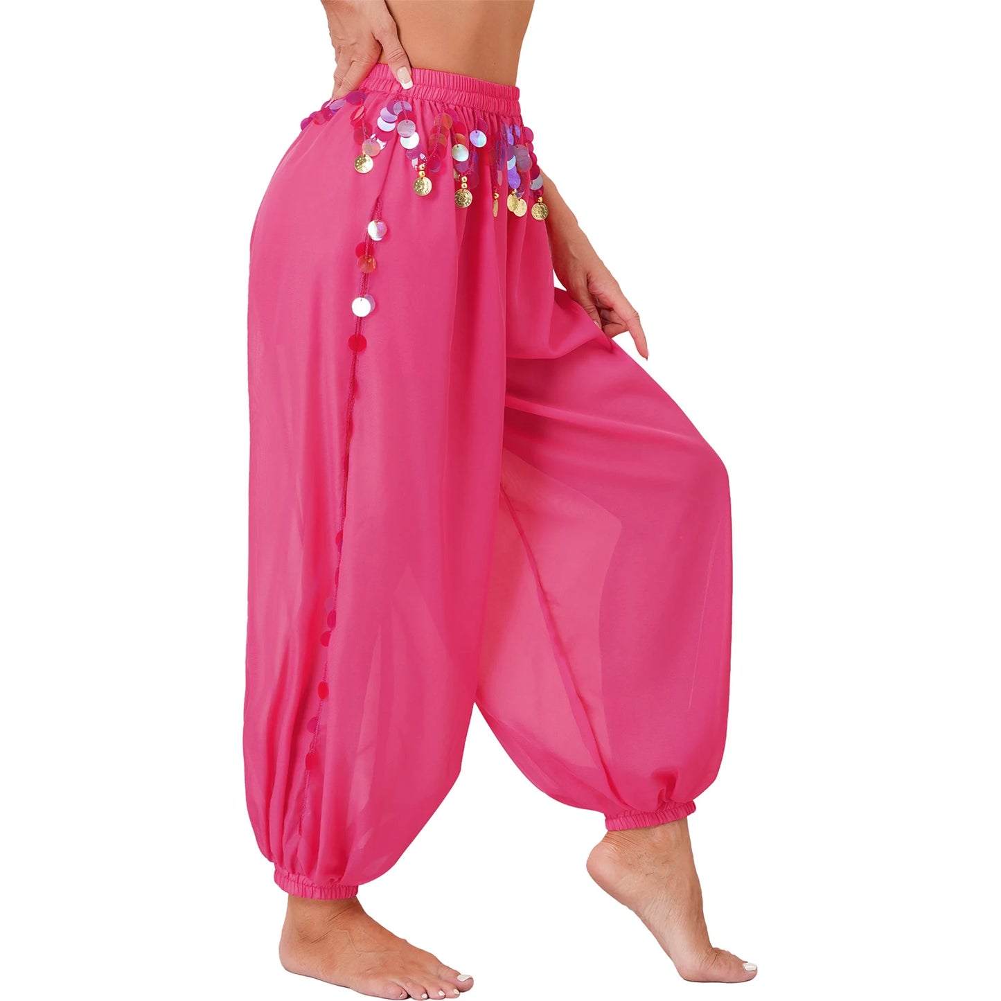 Sequin Split-Side Belly Dance Harem Pants – Built-in Shorts