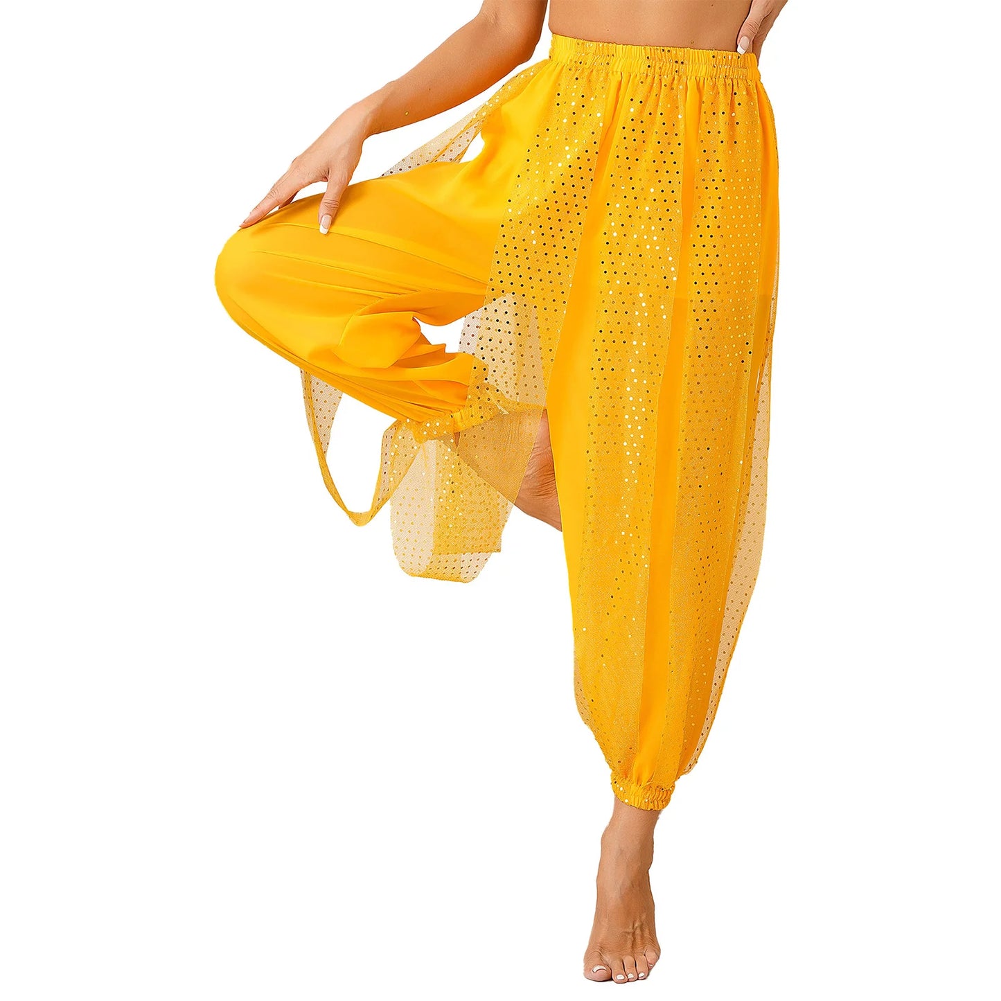 Sequin Split-Side Belly Dance Harem Pants – Built-in Shorts