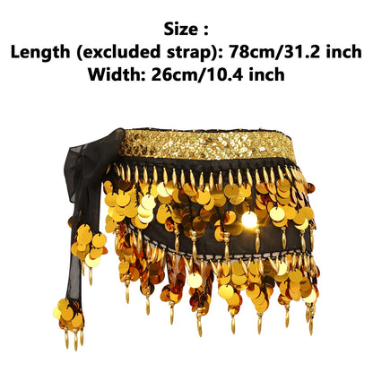 Women's Belly Dance Hip Scarf with Sequins, Beads & Lace-Up Waist Skirt