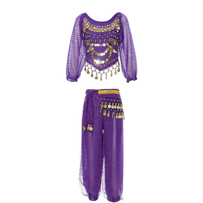 Kids' Belly Dance Outfit - Sequin Crop Top, Pants & Hip Scarf