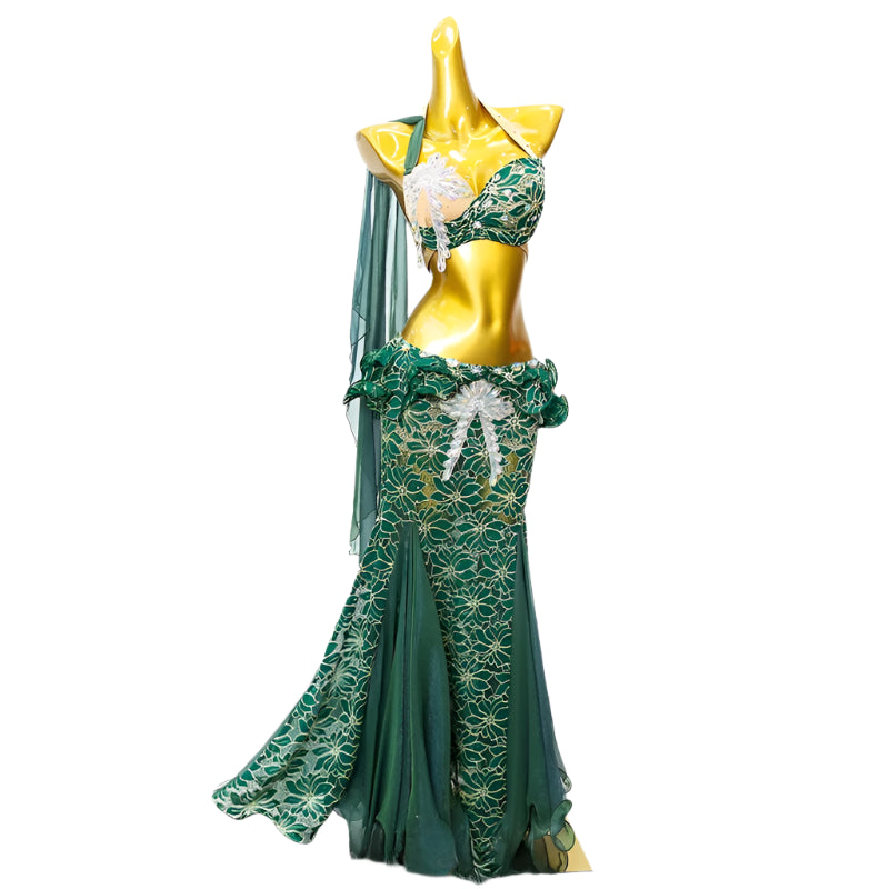 Rhinestone Bra & Mermaid Skirt Belly Dance Costume