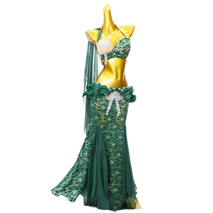 Rhinestone Bra & Mermaid Skirt Belly Dance Costume