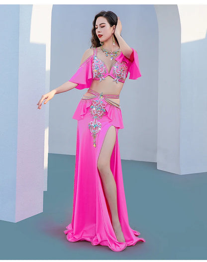 Solar Radiance: Open-Shoulder Belly Dance Costume with Sleeves