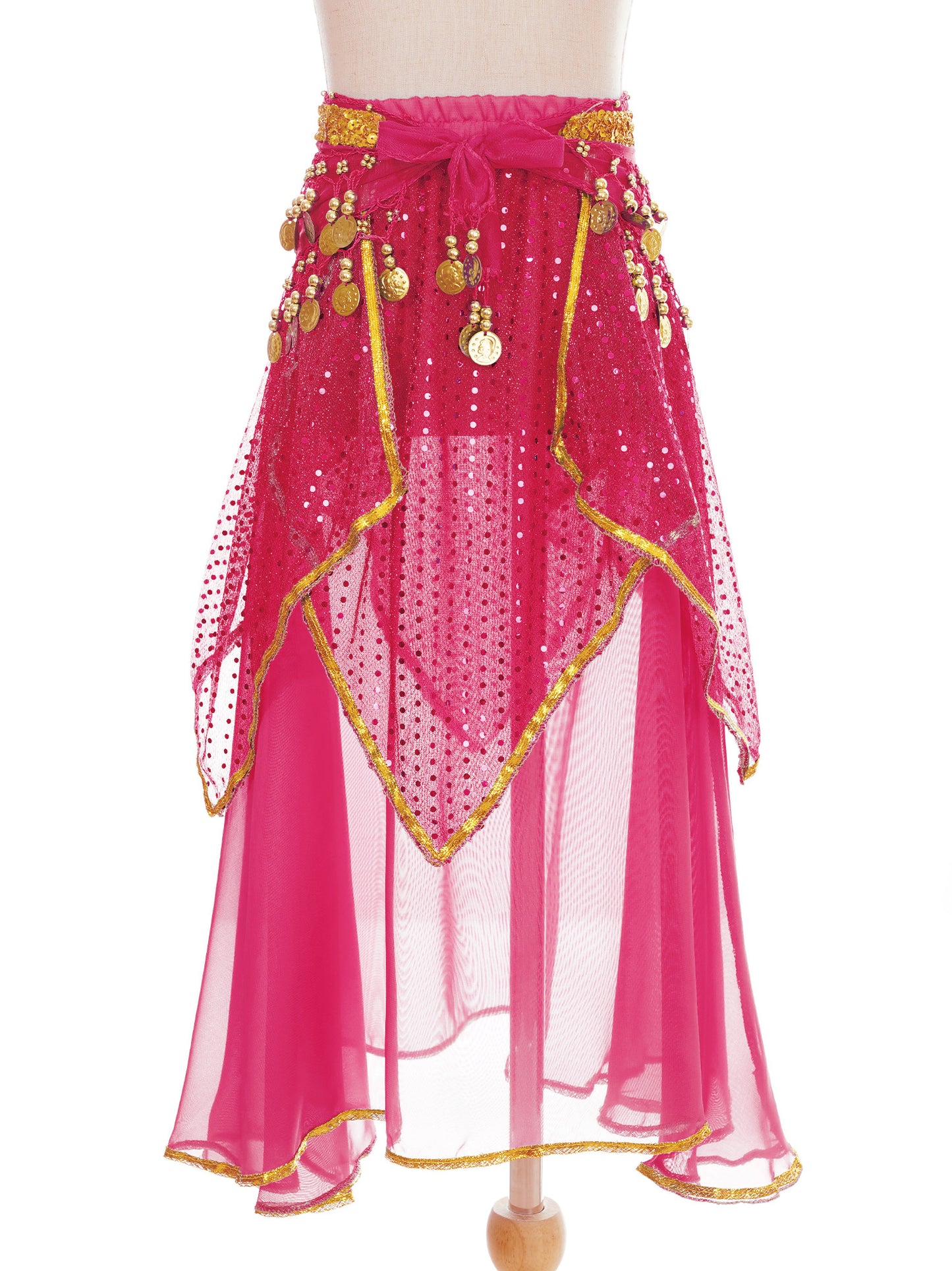 Girls Sequined Belly Dance Skirt with Beads & Coins