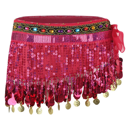 Women's Belly Dance Hip Scarf – Sequin Tassel Lace-Up Skirt for Cha-Cha & Tango