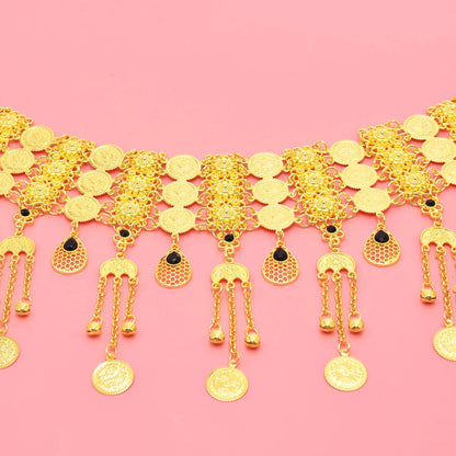 3-Row Coin Long Bell Tassel Moon Pendant Belly Chain