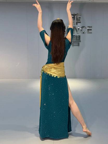 Cotton Baladi/ Saidi Belly Dance Dress – Graceful Elegance with Iridescent Sparkle! 💃✨