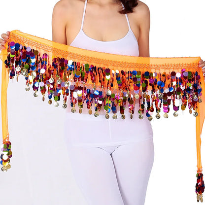 Colorful Double-Layer Sequin Tassel Belly Dance Hip Scarf