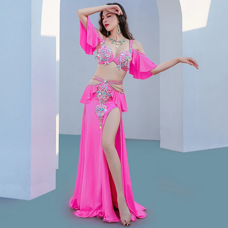 Solar Radiance: Open-Shoulder Belly Dance Costume with Sleeves