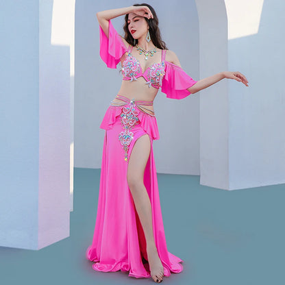 Solar Radiance: Open-Shoulder Belly Dance Costume with Sleeves